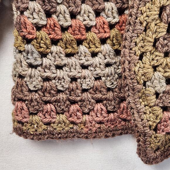 Hand Crochet Granny Square Cardigan Womens L/XL Multicolor Earth Tones Boho EUC - Picture 8 of 12